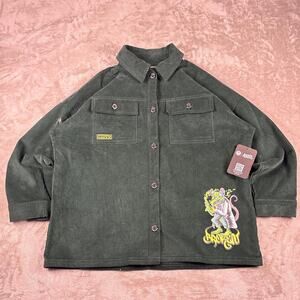 Broken Promises Corduroy Shirt Mens M Forest Green Lab Rat Button Up Skate Goth